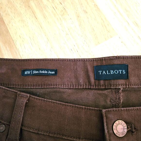 Talbots Brown Slim Ankle Jean Slimming Stretch Sz 16W EUC - Picture 3 of 7